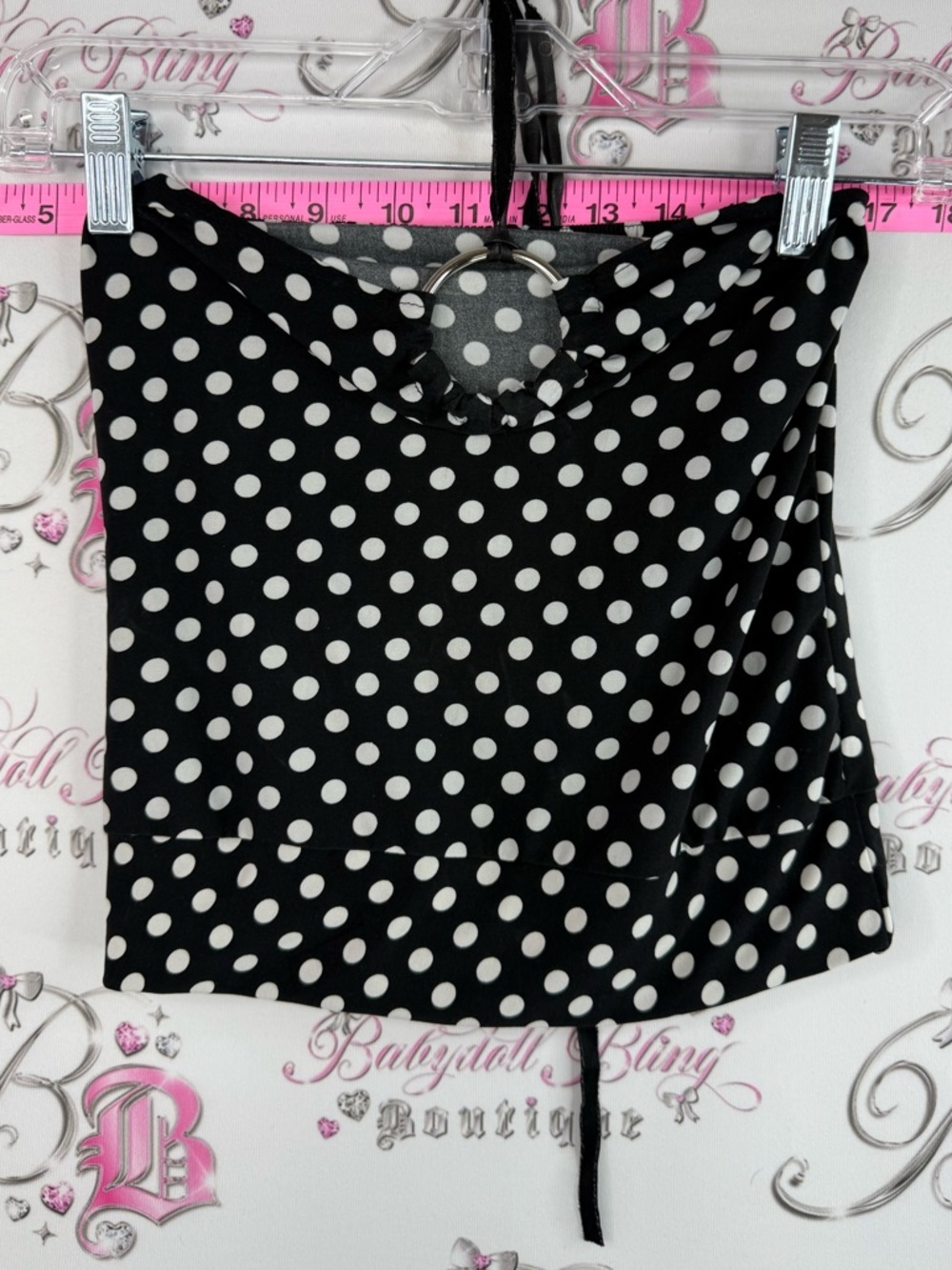 Tank top halter Polka Dot Halter Tube Top with Ring Detail - Black/White stretch